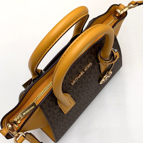 MICHAEL KORS
Avril Small Logo Top-Zip Satchel / Crossbody Marigold/ Brown Color - Picture 8 of 16